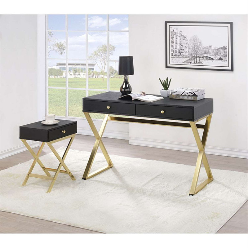 Justine 2 Drawers Writing Desk Etta Avenue Color Black Gold